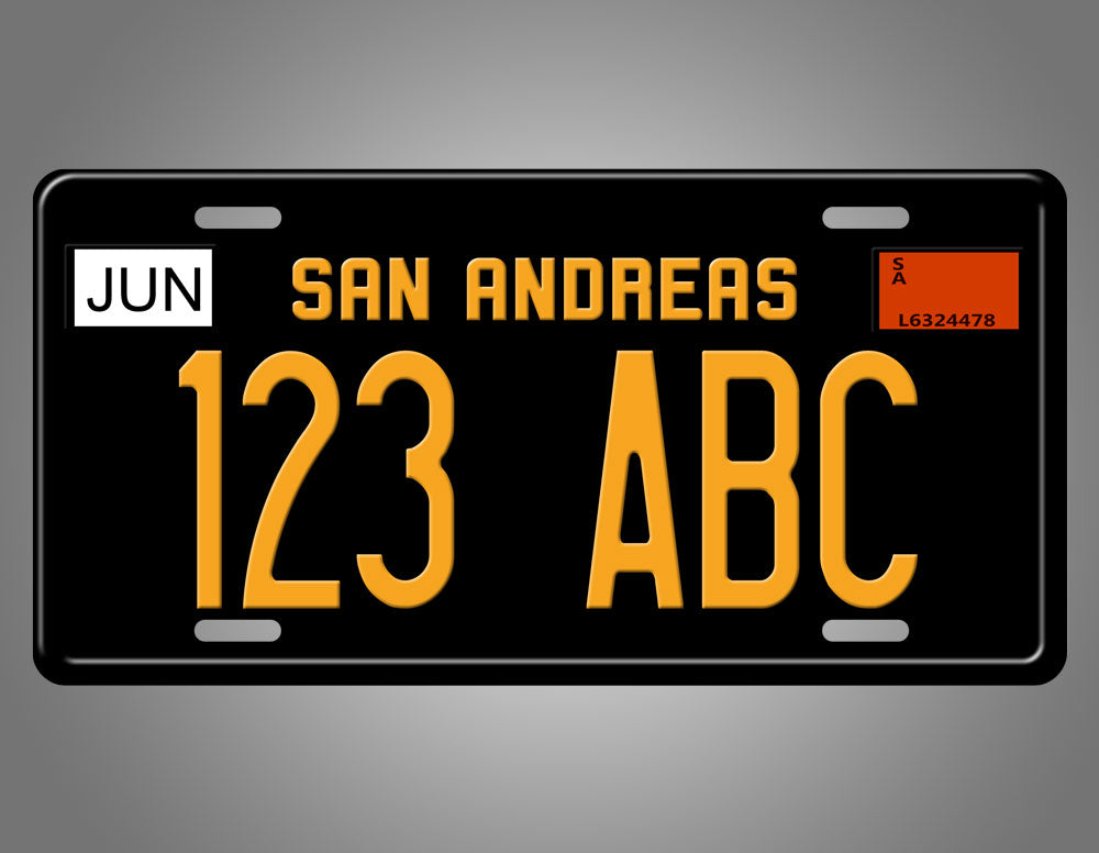 Novelty San Andreas Black And Yellow Custom 6x12 License Plate