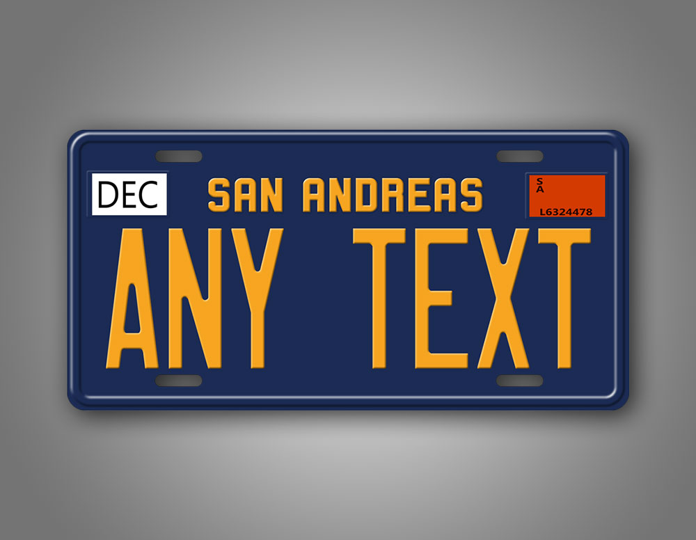 Novelty San Andreas Blue And Yellow Custom 6x12 License Plate