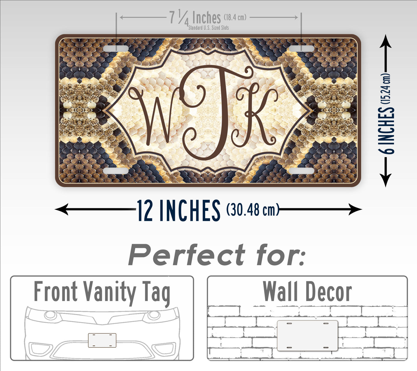 Personalized Symmetrical Snakeskin Custom Monogram License Plate