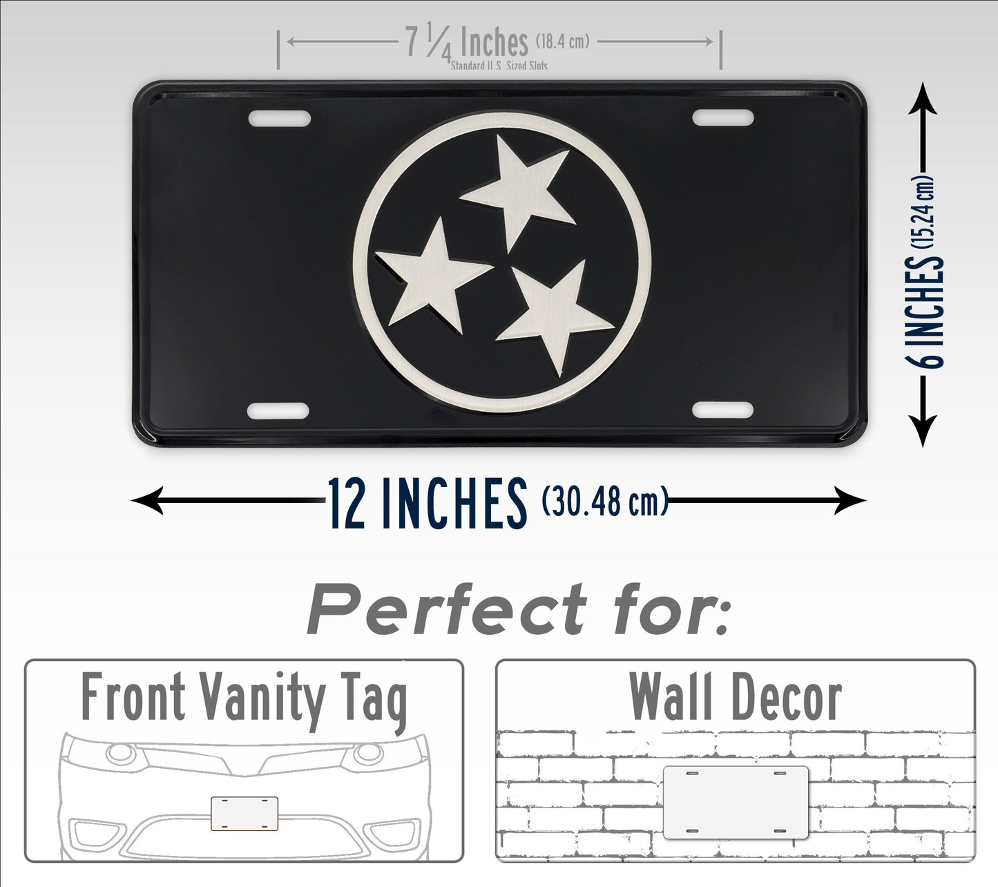 Tennessee Tri-Star Flag Black And Silver Silhouette License Plate