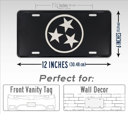 Tennessee Tri-Star Flag Black And Silver Silhouette License Plate
