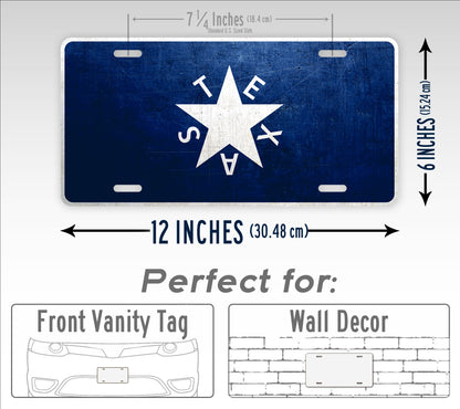 Weathered Metal Texas De Zavala Flag License Plate