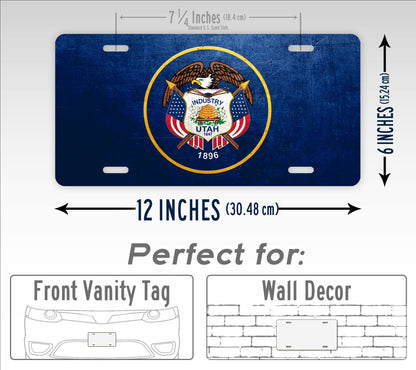 Weathered Metal Utah State Flag License Plate