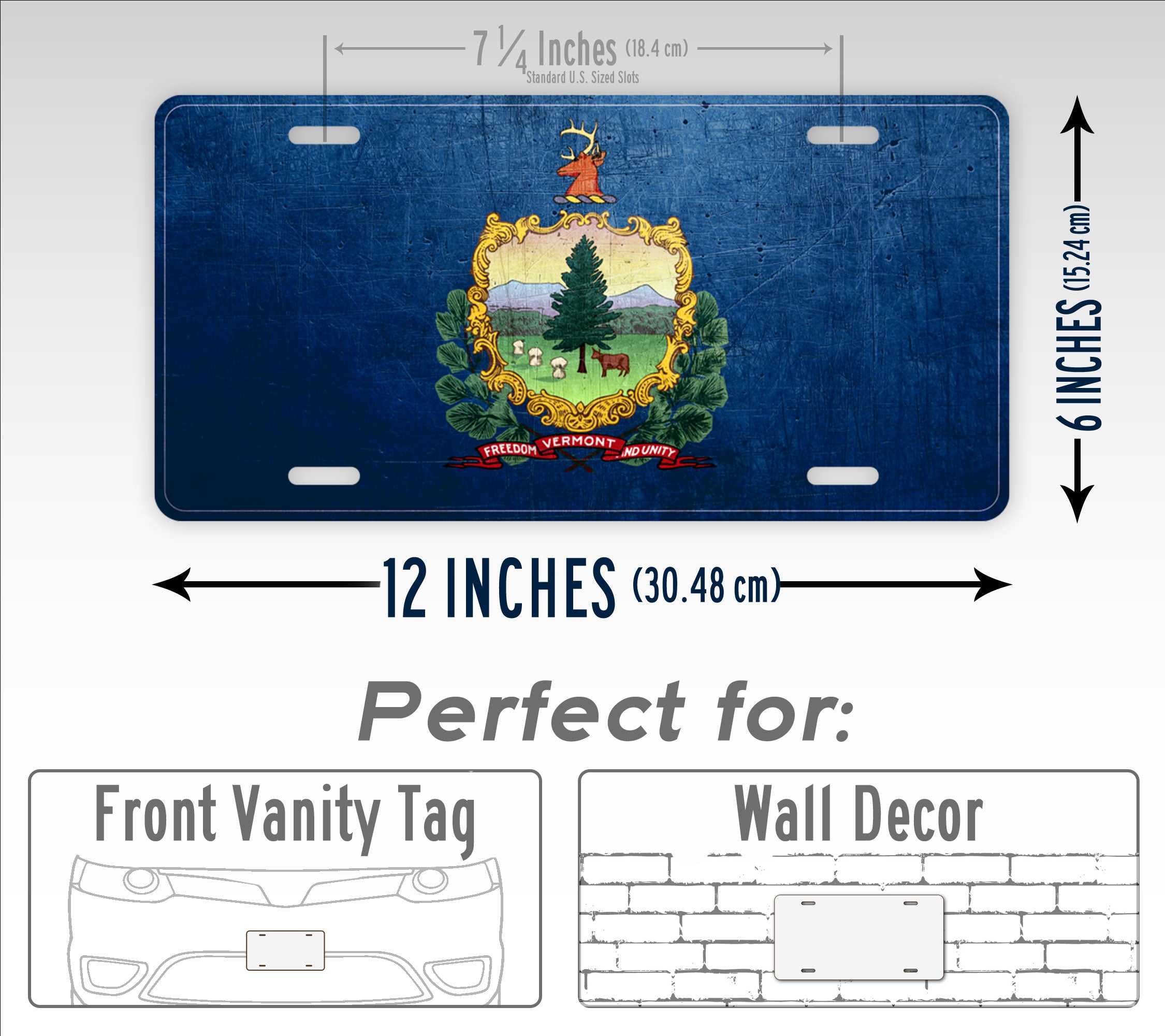 Weathered Metal Vermont State Flag License Plate