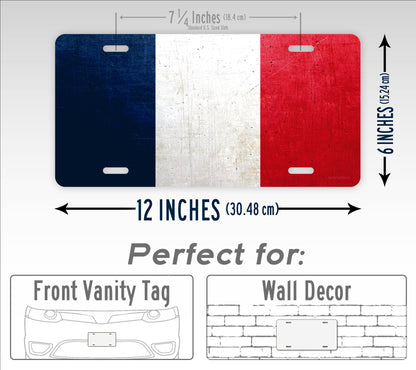 Weathered Metal French Flag License Plate