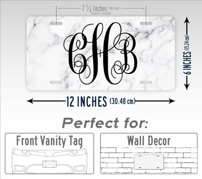 Personalized Classy White Marble Custom Monogram License Plate