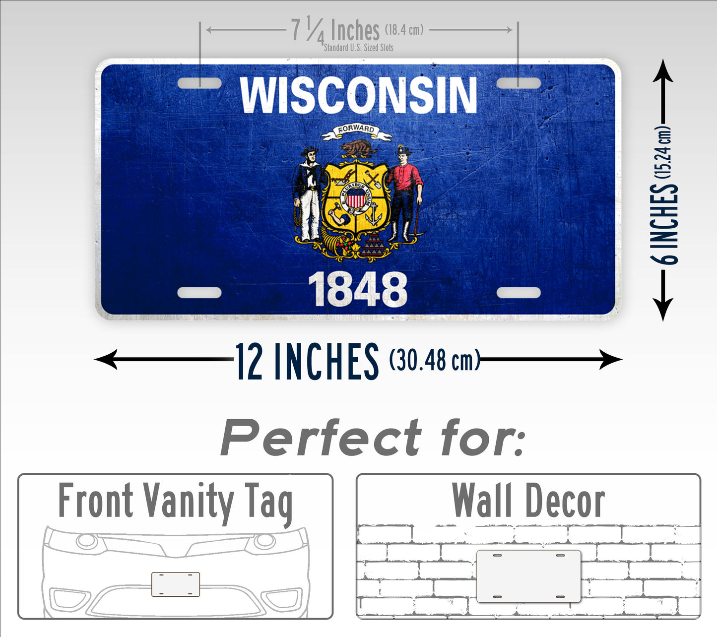 Weathered Metal Wisconsin State Flag License Plate