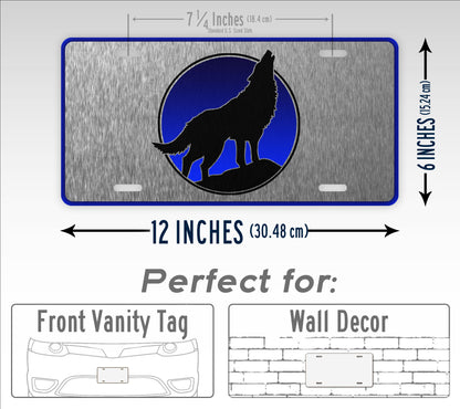 Howling Wolf Silhouette Silver License Plate