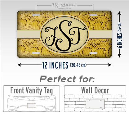 Personalized Yellow Snakeskin Custom Monogram License Plate