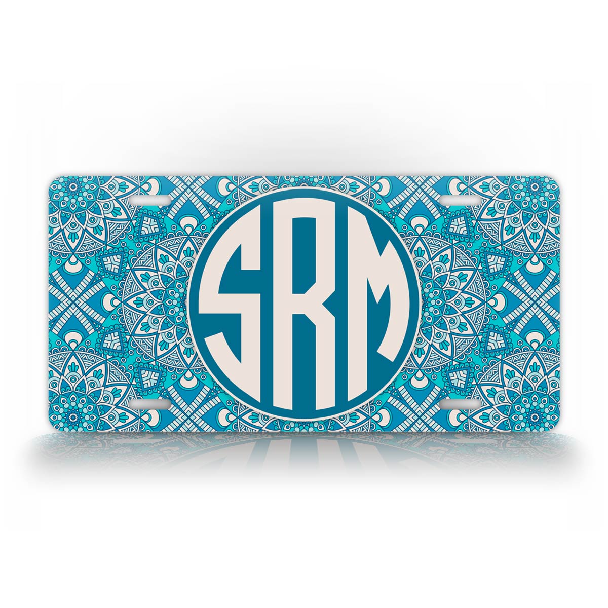 Blue Boho Chic Style Custom Monogram License Plate 