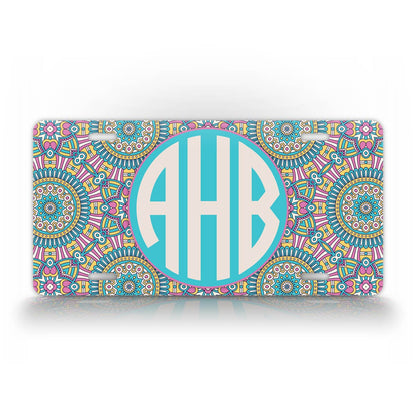 Blue And Pink Boho Chic Custom Monogram Auto Tag