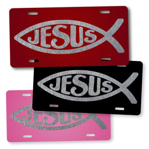 Jesus Fish License Plate Red Black And Pink Color Options 