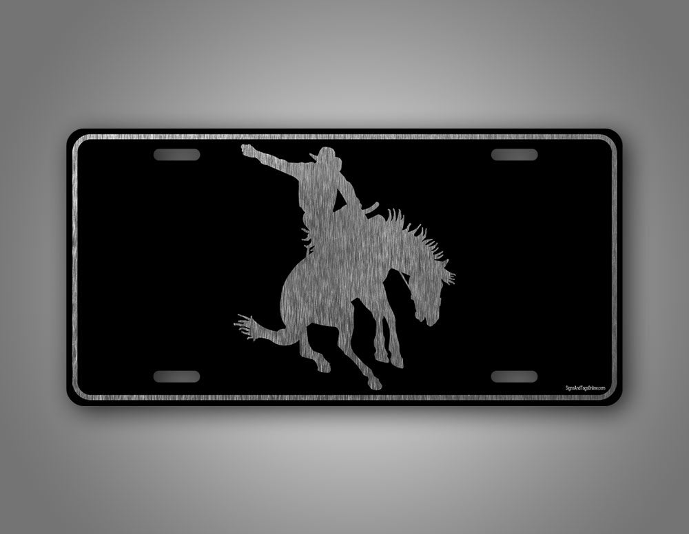 Bronco Rider Silver Cowboy Auto Tag 