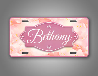 Pink Flowery Custom License Plate Spring Time Monogram Auto Tag