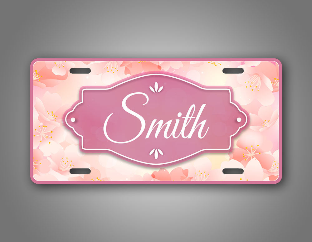 Personalized Name Pink Flowery Full Monogram License Plate