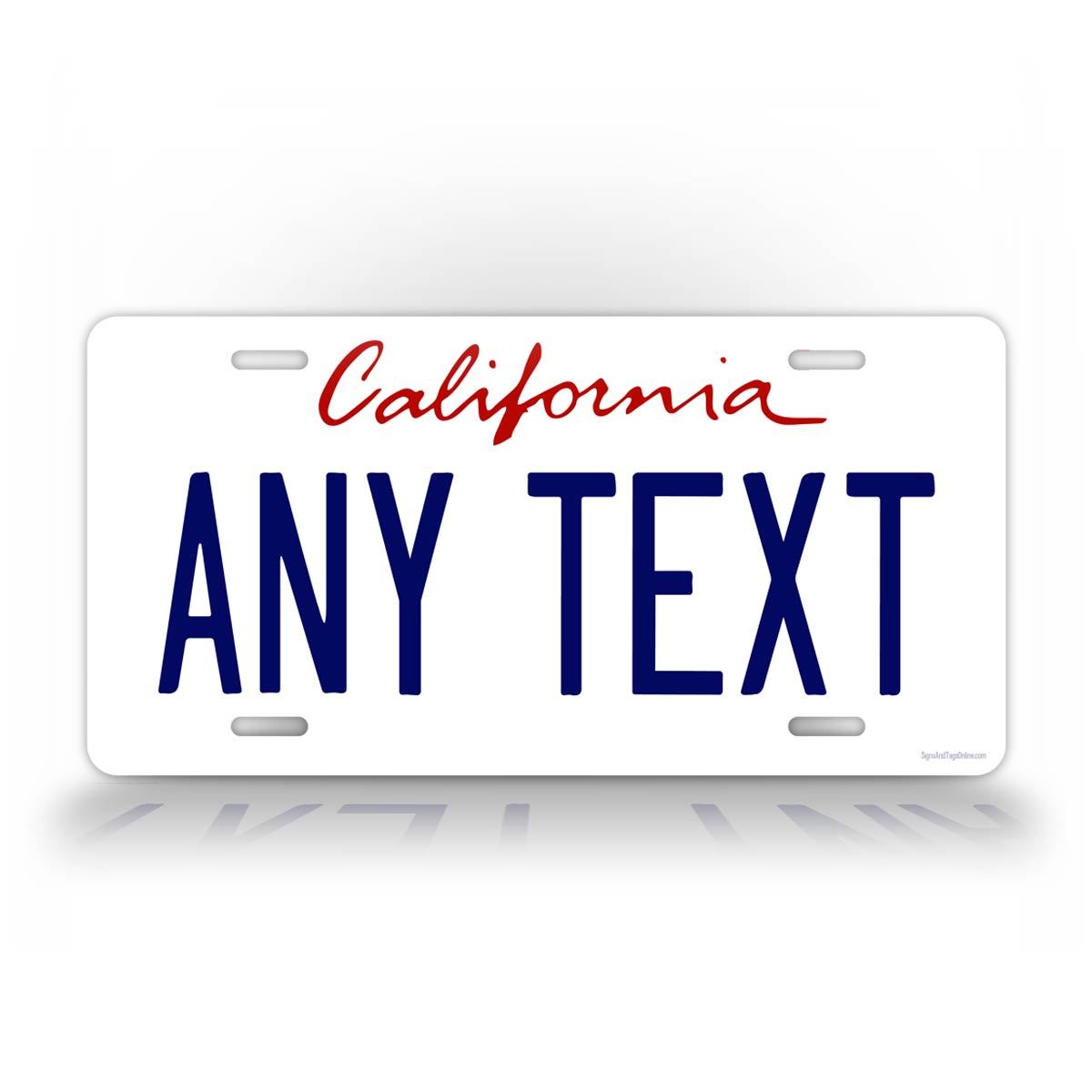 Custom White California Any Text License Plate 