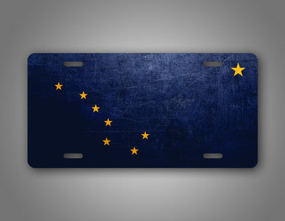 Weathered Metal Alaska State Flag Auto Tag