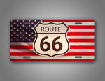 Vintage Route 66 Rustic American Flag Mother Road License Plate 