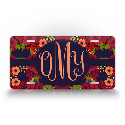 Autumn Flower Monogram License Plate 