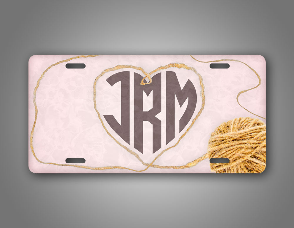 Custom Yarn Heart Shape Monogram License Plate 