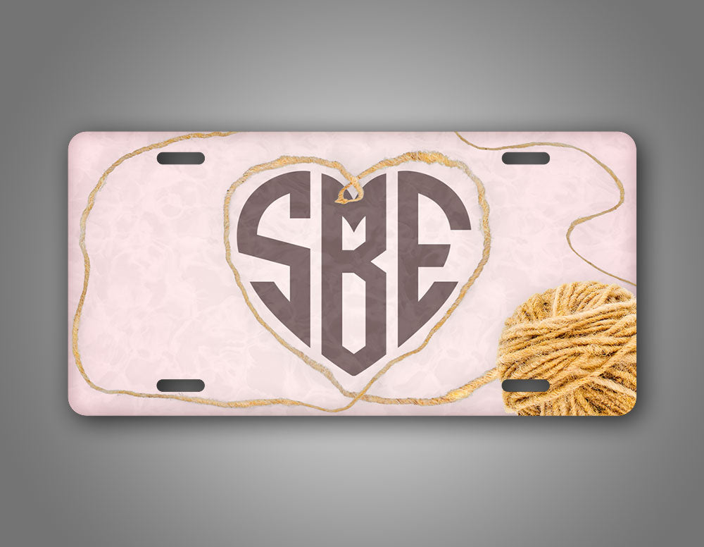 Custom Monogram Pink Yarn Auto Tag 