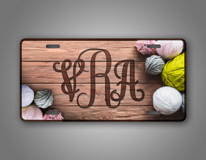 Personalized Wooden Engraved Yarn Monogram License Plate 