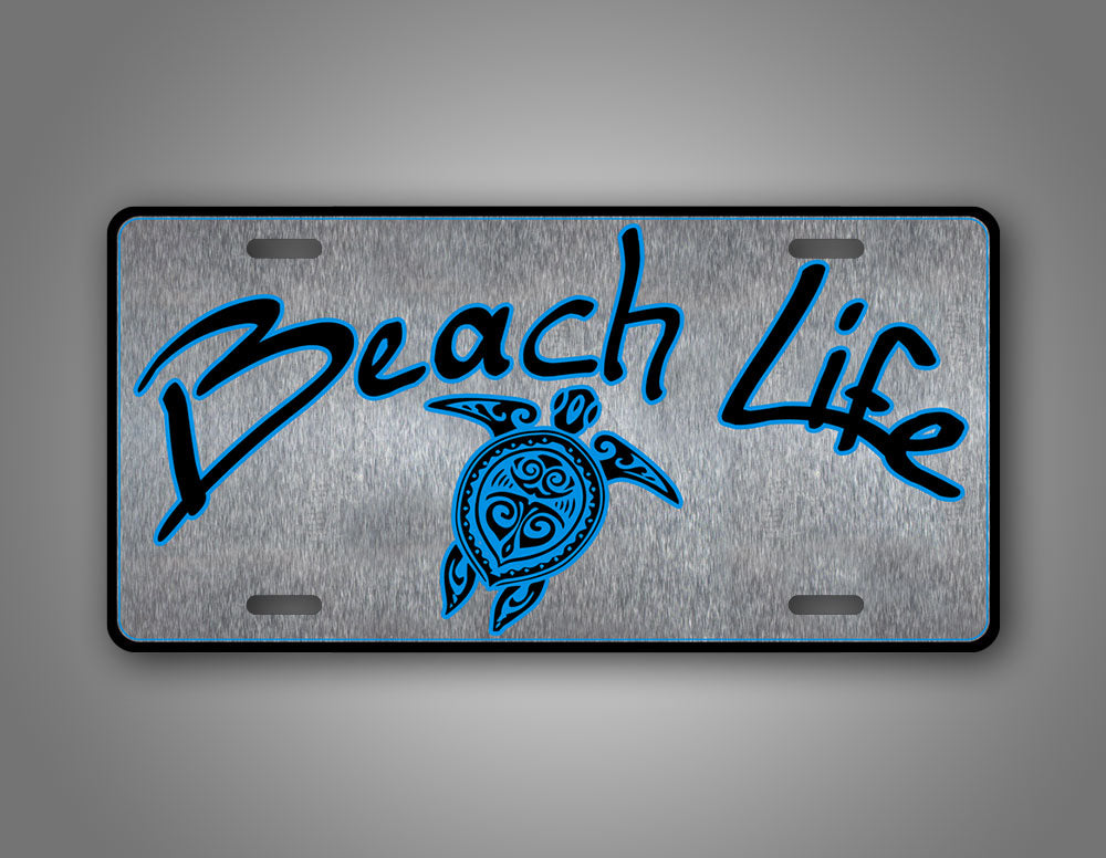 Silver Beach Life License Plate With Sea Turtle 