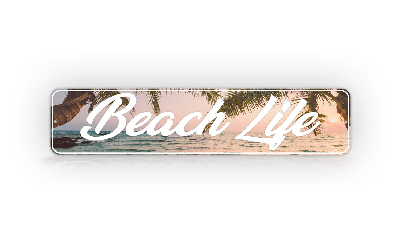 Personalized Text Artistic Font Beach Palm Tree View Street Sign