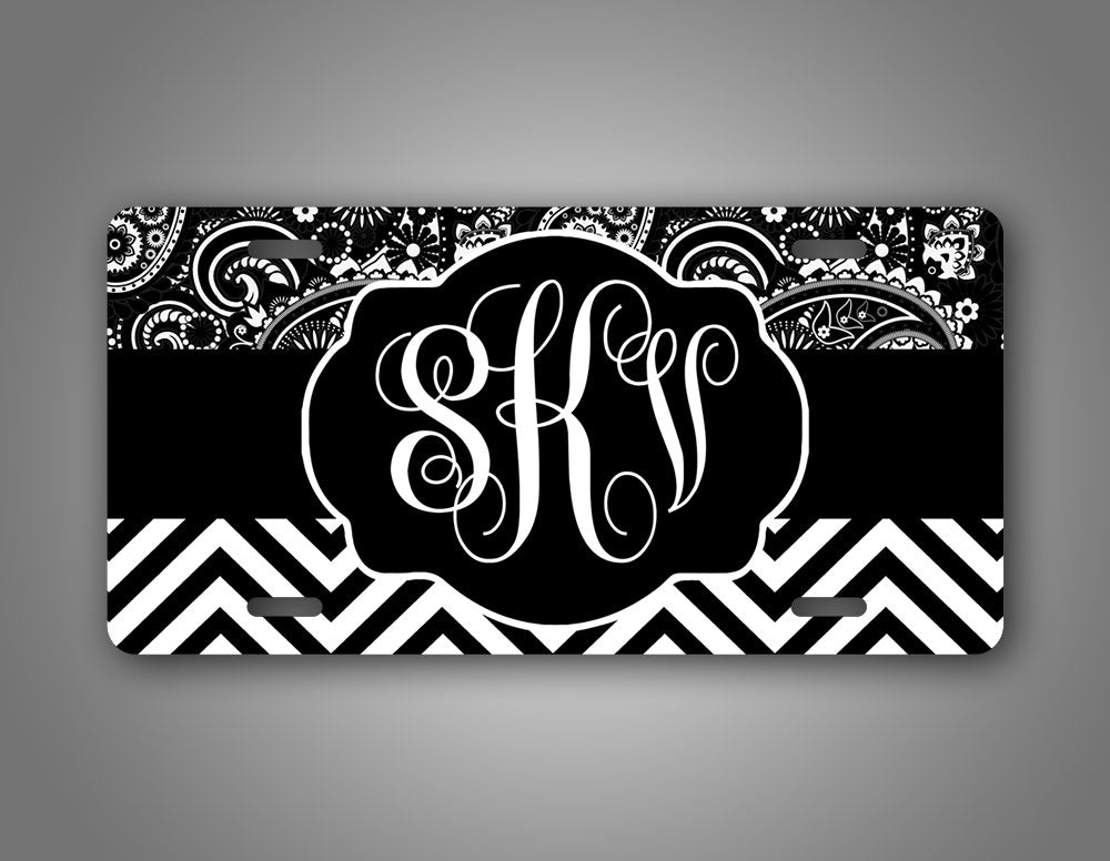 Personalized Paisley Striped Monogram License Plate  