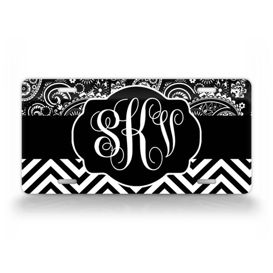 Personalized Black Grey Scale Monogram License Plate 