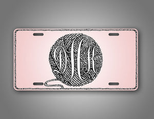 Custom Text Pink Ball Of Yarn Monogram License Plate 