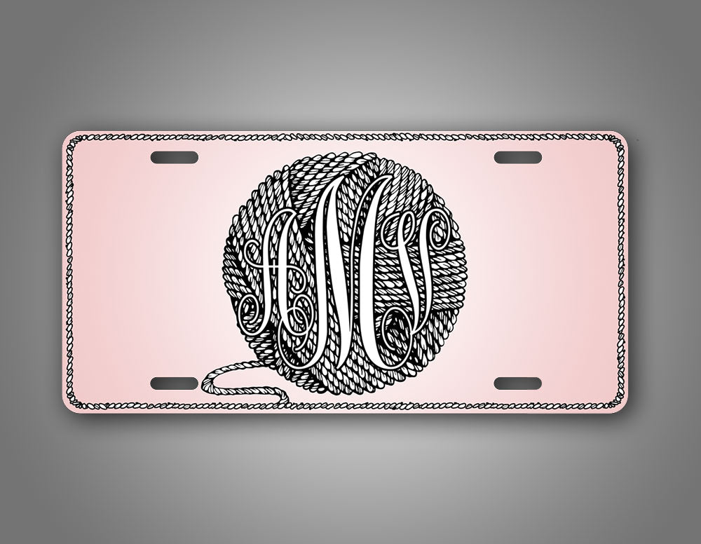 Personalized Text Pink Knitting Crocheting License Plate   