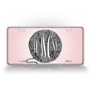 Personalized Pink Ball Of Yarn Monogram Auto Tag  