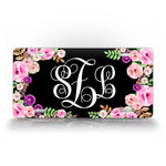 Custom Black Floral Monogram License Plate 