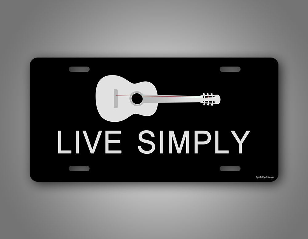 Black Simple Living Minimalist Musician Guitar Auto Tag License Plate 