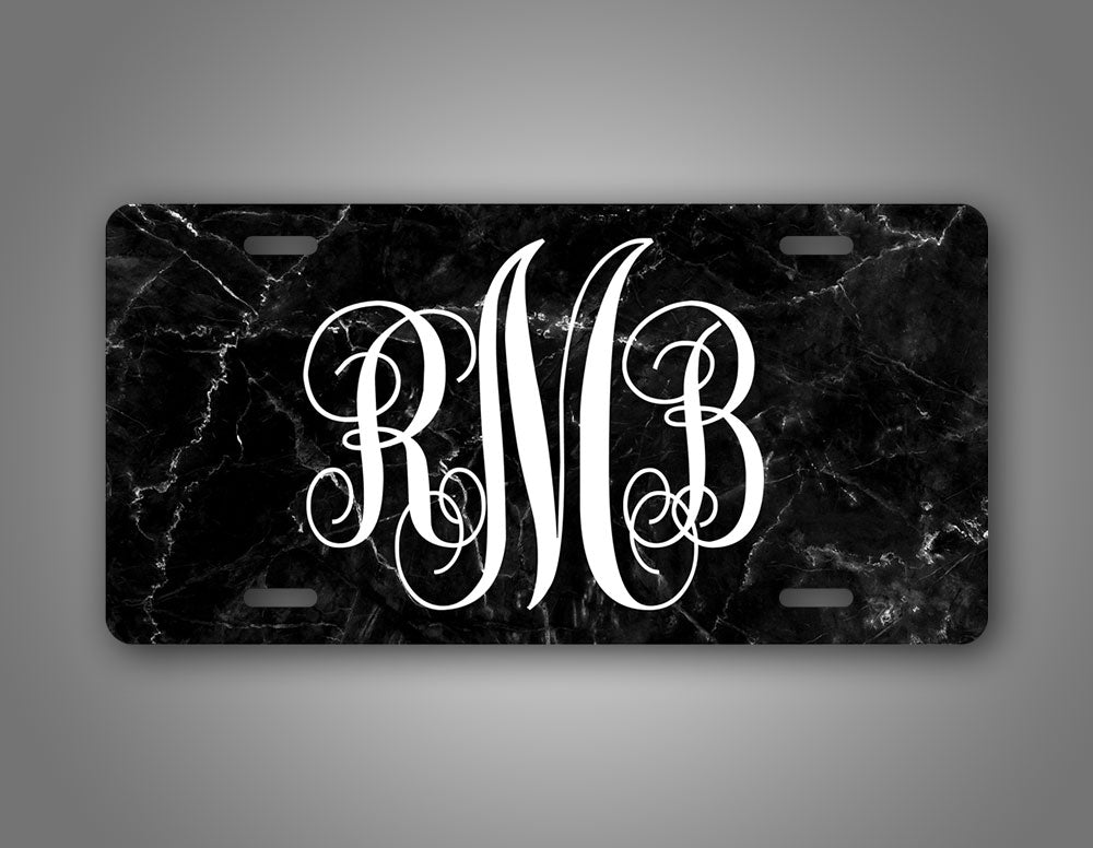Personalized Black Marble Monogram Auto Tag 