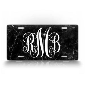 Custom Black Marble Monogram License Plate 