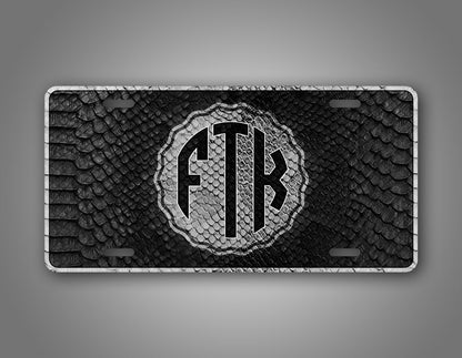 Personalized Black Snakeskin Monogram Auto Tag