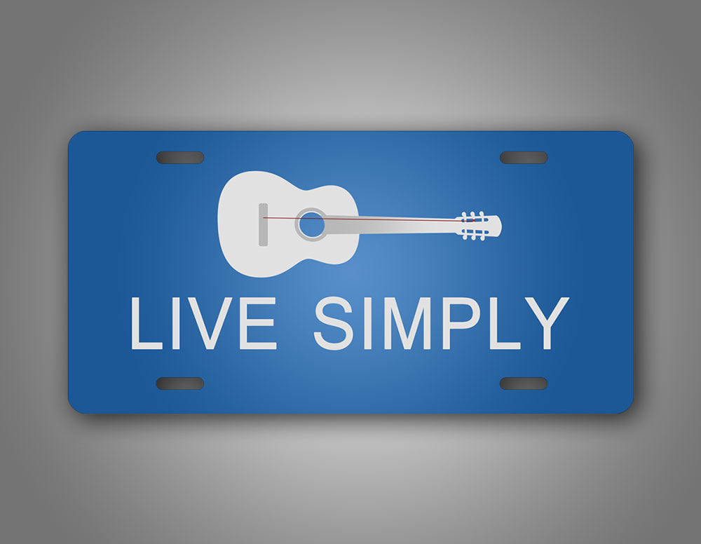Blue Live Simply Simple Living Minimalist Musician Guitar License Plate Auto Tag 