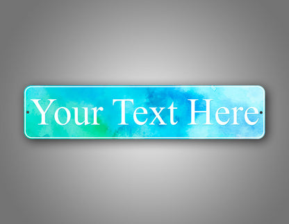 Custom Any Text Stylish Room Decorator Blue Watercolor Street Sign 