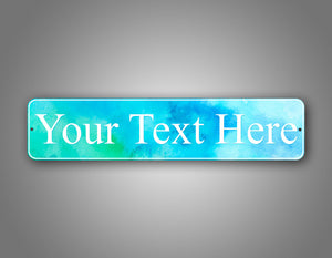 Custom Any Text Stylish Room Decorator Blue Watercolor Street Sign 