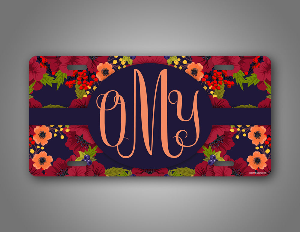 Autumn Flower Monogram Auto Tag 