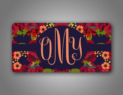 Autumn Flower Monogram Auto Tag 