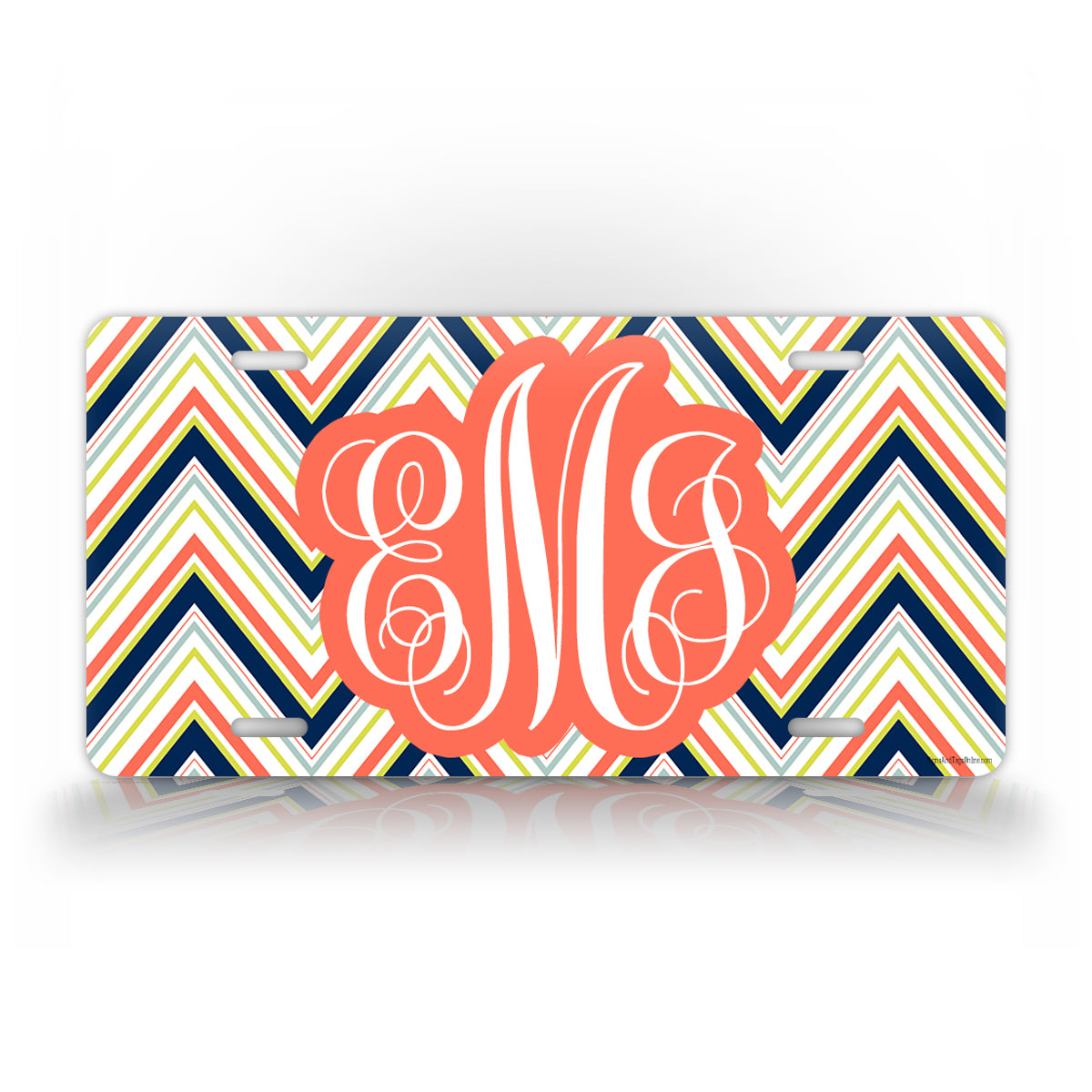 Bold Pink Chevron Monogram Auto Tag