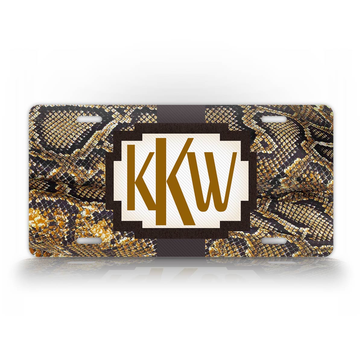 Custom Brown Snakeskin Monogram License Plate  