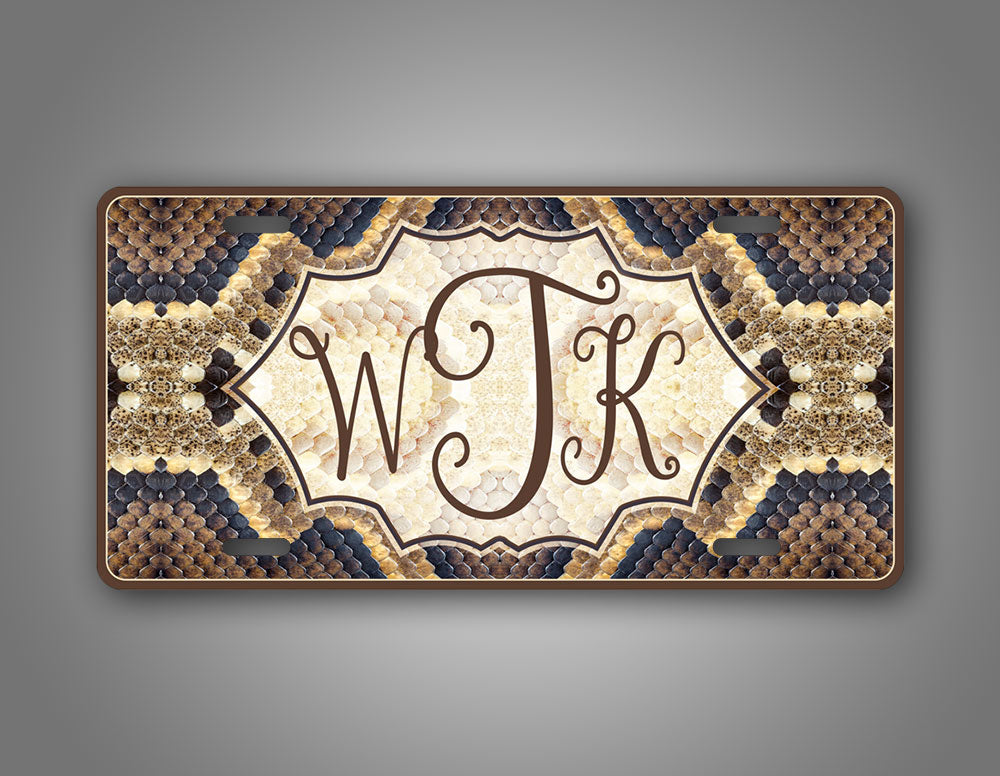 Personalized Brown Snakeskin Monogram License Plate 
