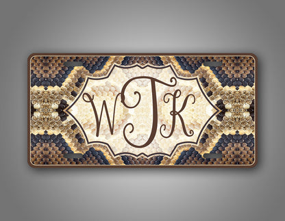 Personalized Brown Snakeskin Monogram License Plate 