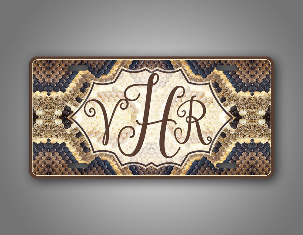 Custom Text Brown Snakeskin Monogram License Plate 