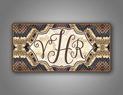 Custom Text Brown Snakeskin Monogram License Plate 