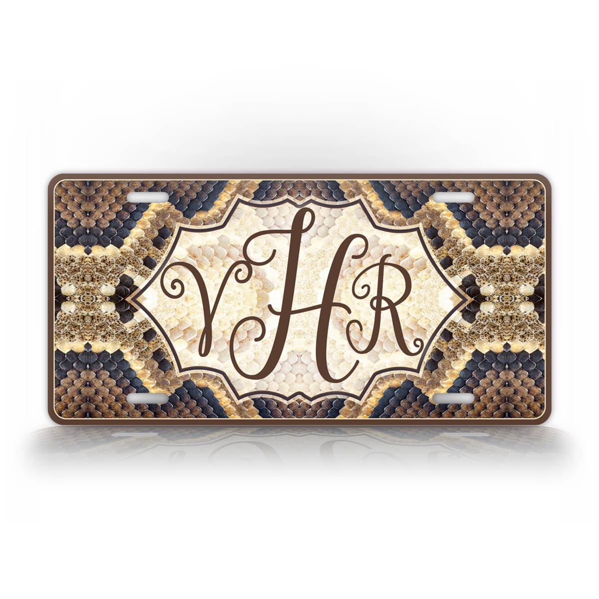 Custom Symmetrical Snakeskin Design Monogram License Plate 